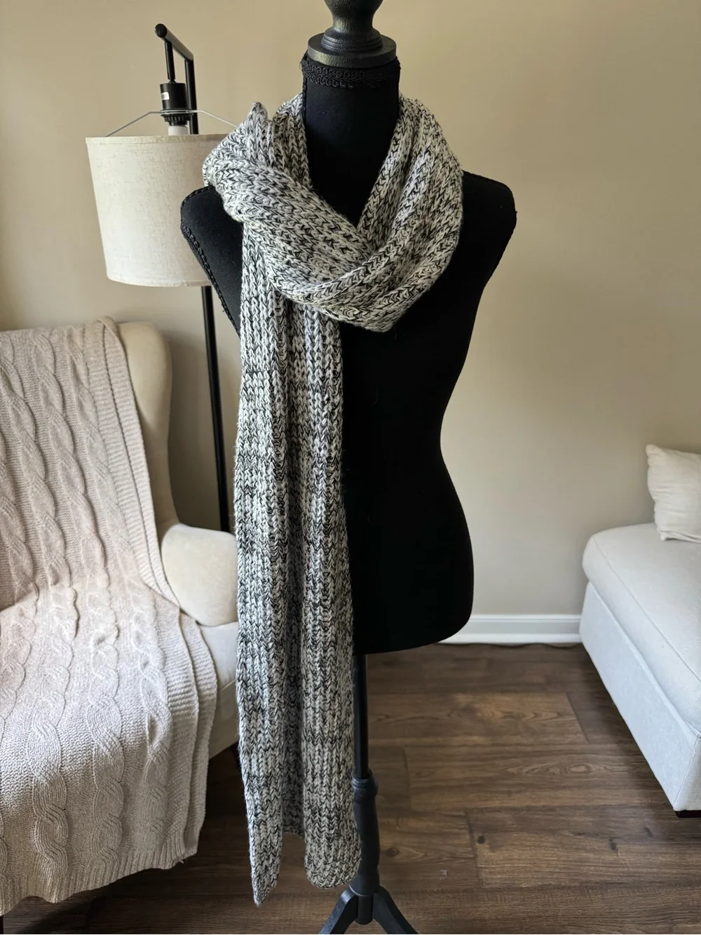LOFT Black and White Marled Knit Scarf